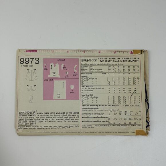 Wrap Skirt Shorts Jumpsuit Size 16 Pattern 9973 Vintage 70s CUT Bust 38 - Picture 2 of 2